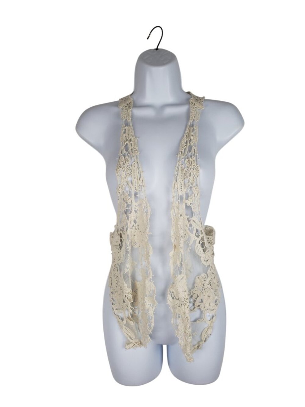 Tasha Polizzi TP Saddleblanket Crochet Lace Vest Ivory Cotton Womens One Size